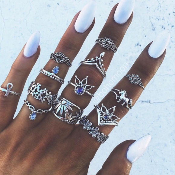 **CELESTE* 13-Pc Silver x Blue Fashion Ring Set - Picture 1 of 6